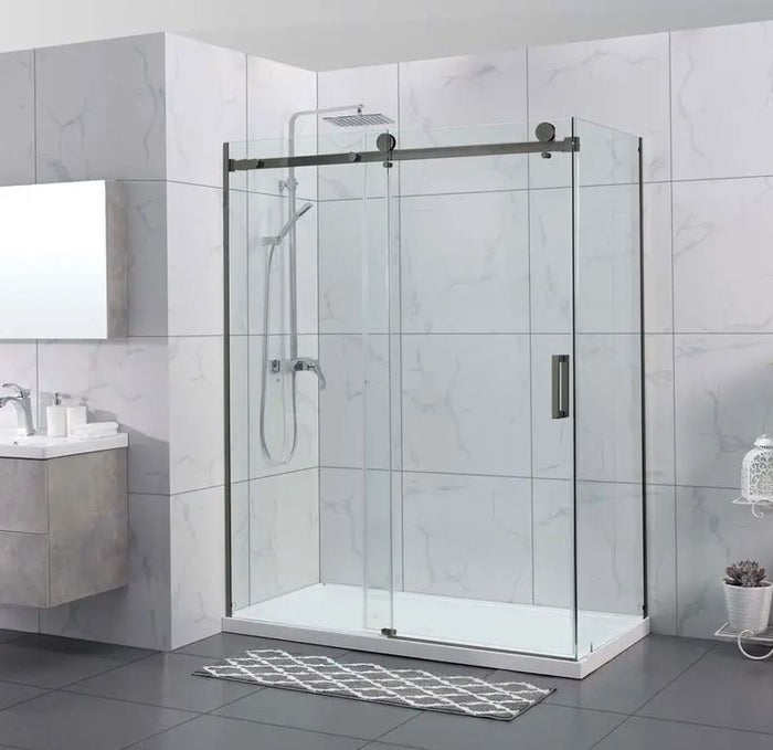 COVEY WALL TO WALL FRAMELESS SINGLE SLIDING DOOR SHOWER SCREEN GUN METAL GREY