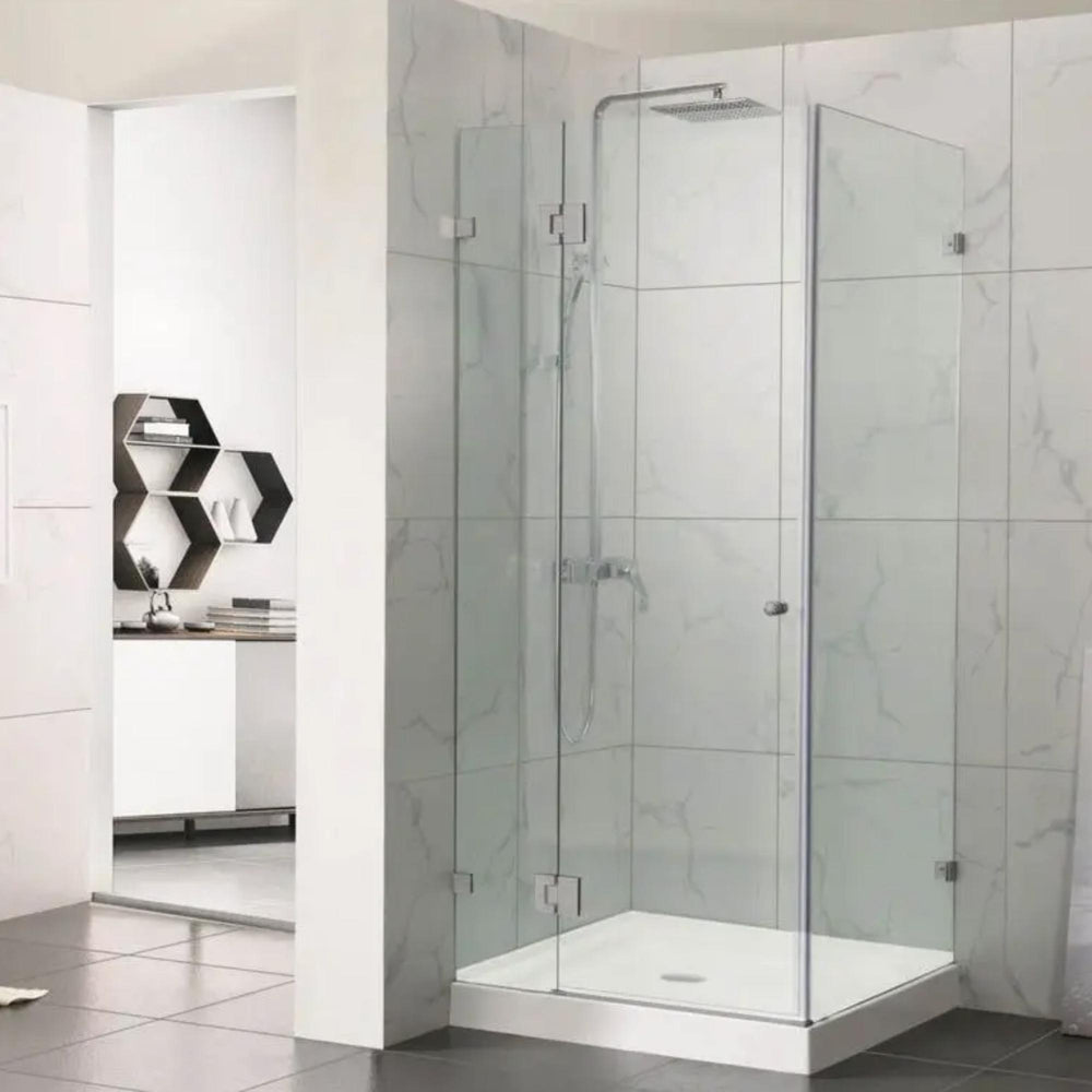 COVEY WALL TO WALL FRAMELESS PIVOTAL HINGE DOOR SHOWER SCREEN BRUSHED NICKEL