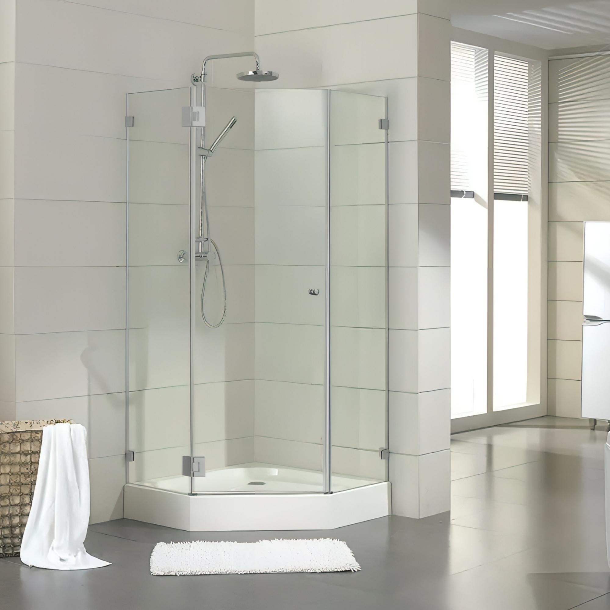 COVEY WALL TO WALL DIAMOND FRAMELESS PIVOT HINGE DOOR BRUSHED NICKEL