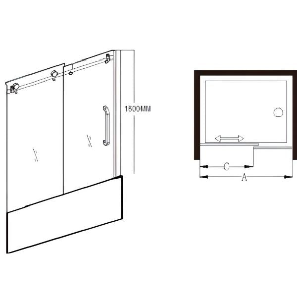 COVEY WALL TO WALL FRAMELESS SINGLE SLIDING DOOR BATH SCREEN GUN METAL GREY