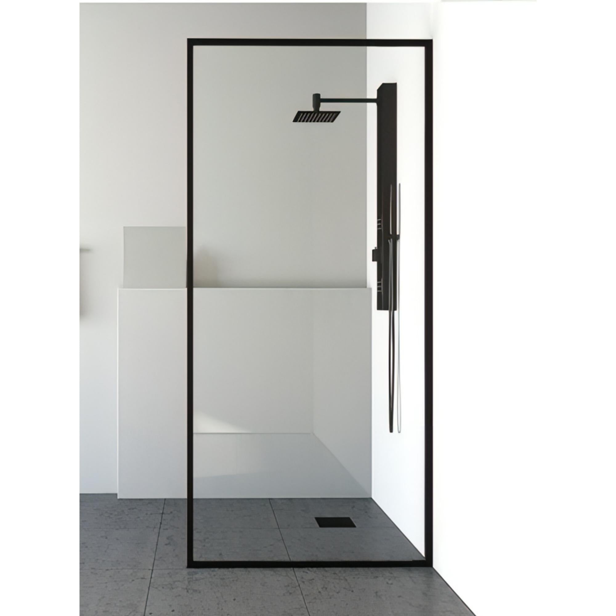 COVEY FRAMED WALK IN SINGLE PANEL WITH SUPPORT BAR SHOWER SCREEN MATTE BLACK