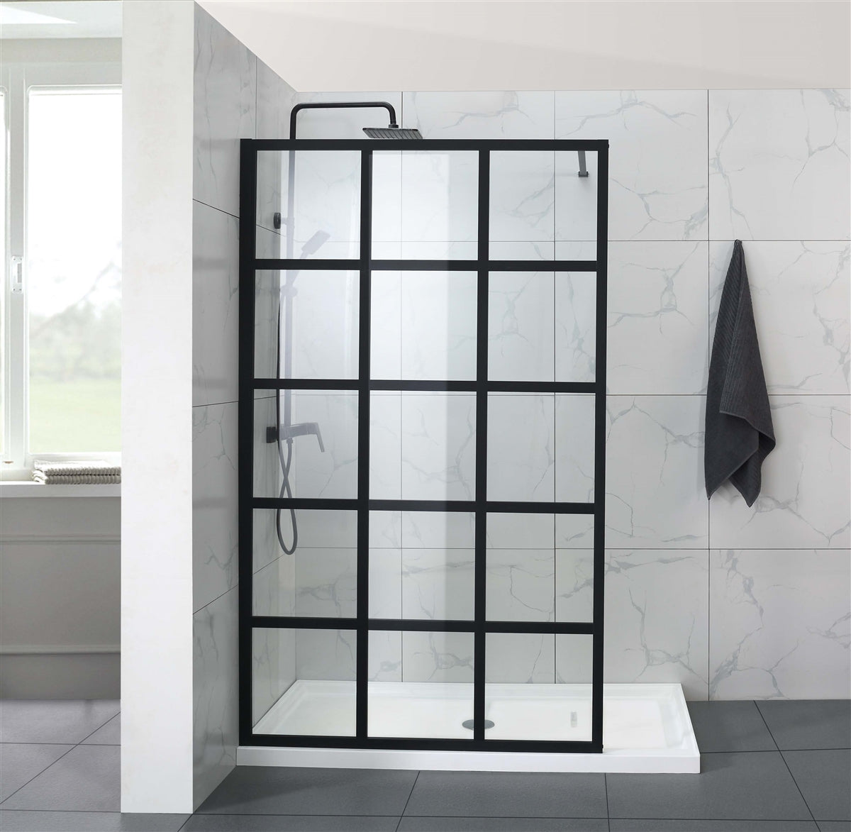 COVEY FRAMED 15 PRINTED GRILLS WALK IN SINGLE PANEL SHOWER SCREEN MATTE BLACK