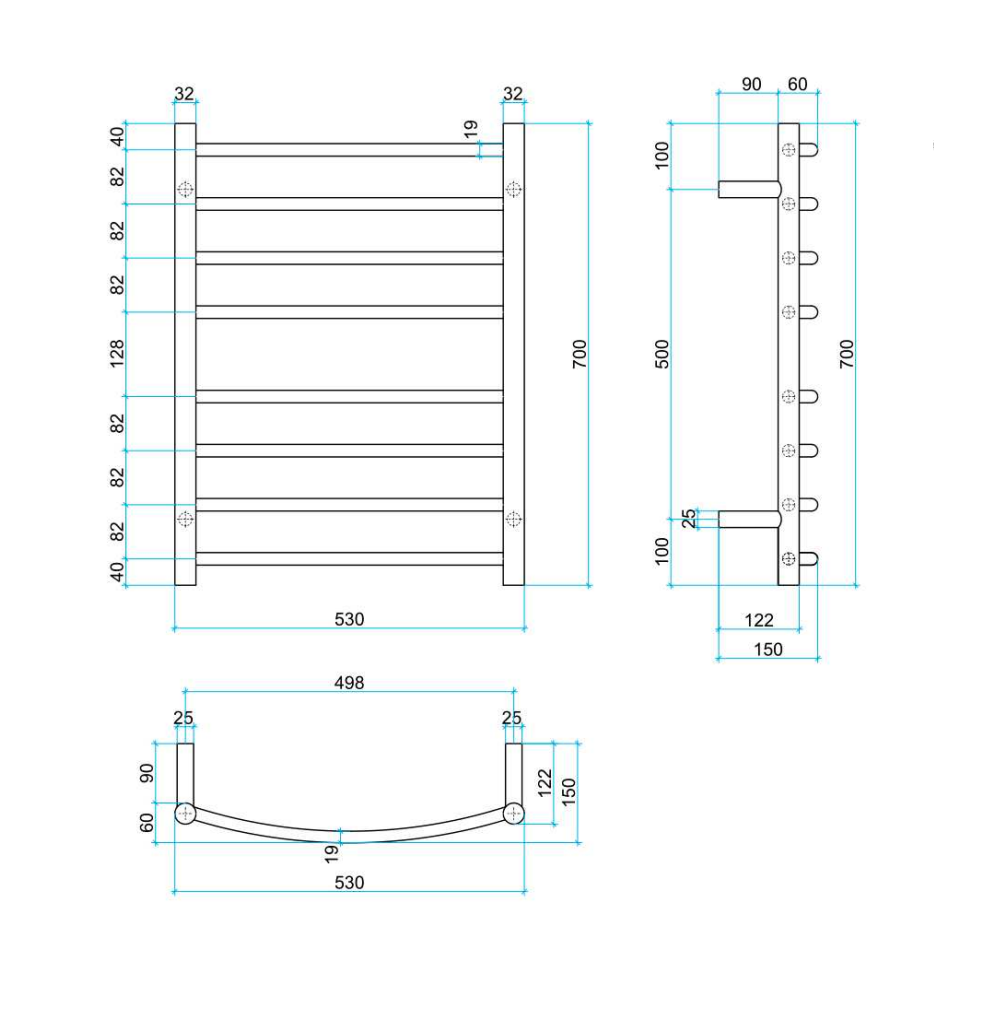 THERMOGROUP CURVED ROUND LADDER HEATED TOWEL RAIL 530MM