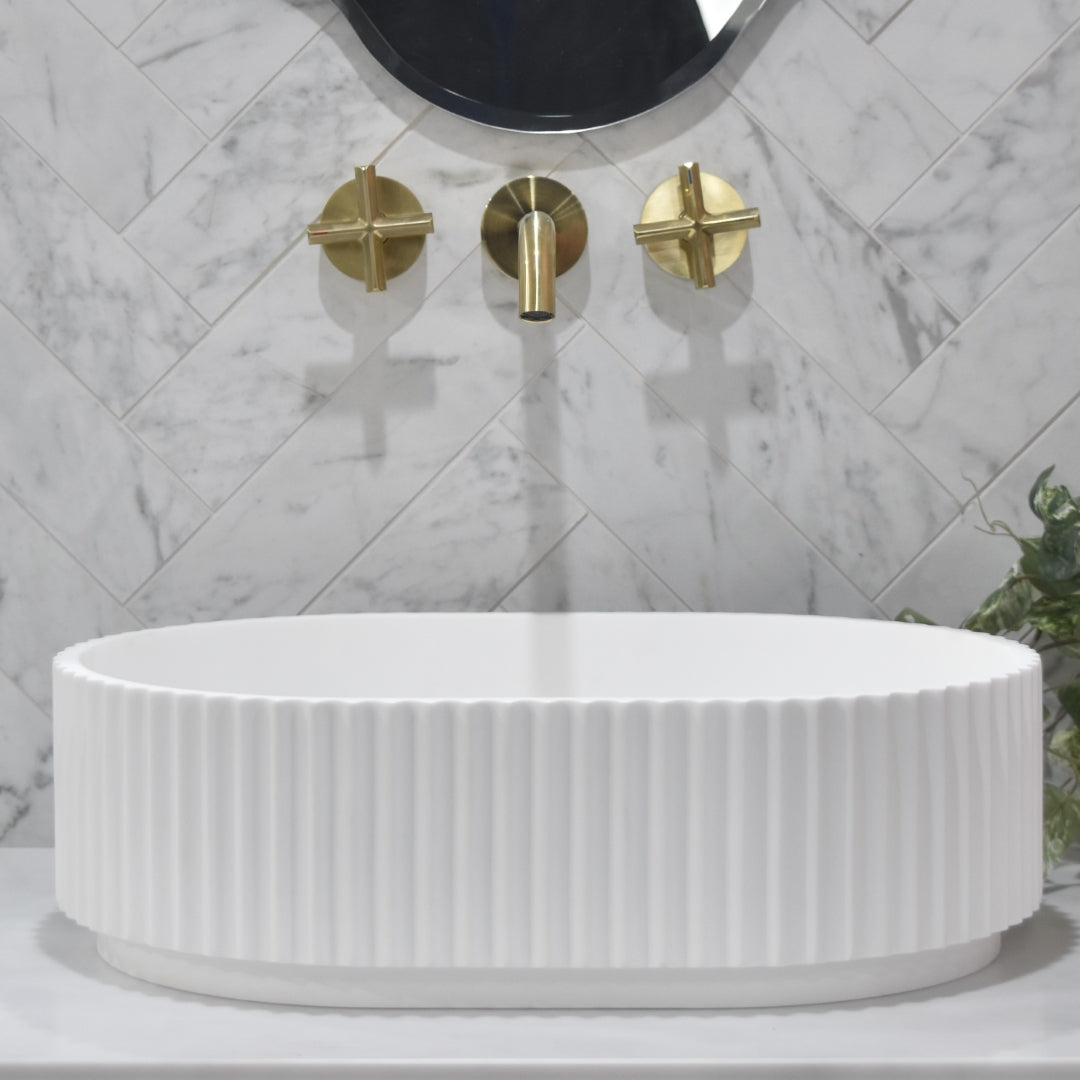 ENFLAIR STADIO GROOVE FLUTED OVAL SHAPE ABOVE COUNTER BASIN MATTE WHITE 480MM
