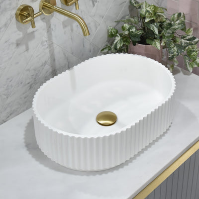 ENFLAIR STADIO GROOVE FLUTED OVAL SHAPE ABOVE COUNTER BASIN MATTE WHITE 480MM