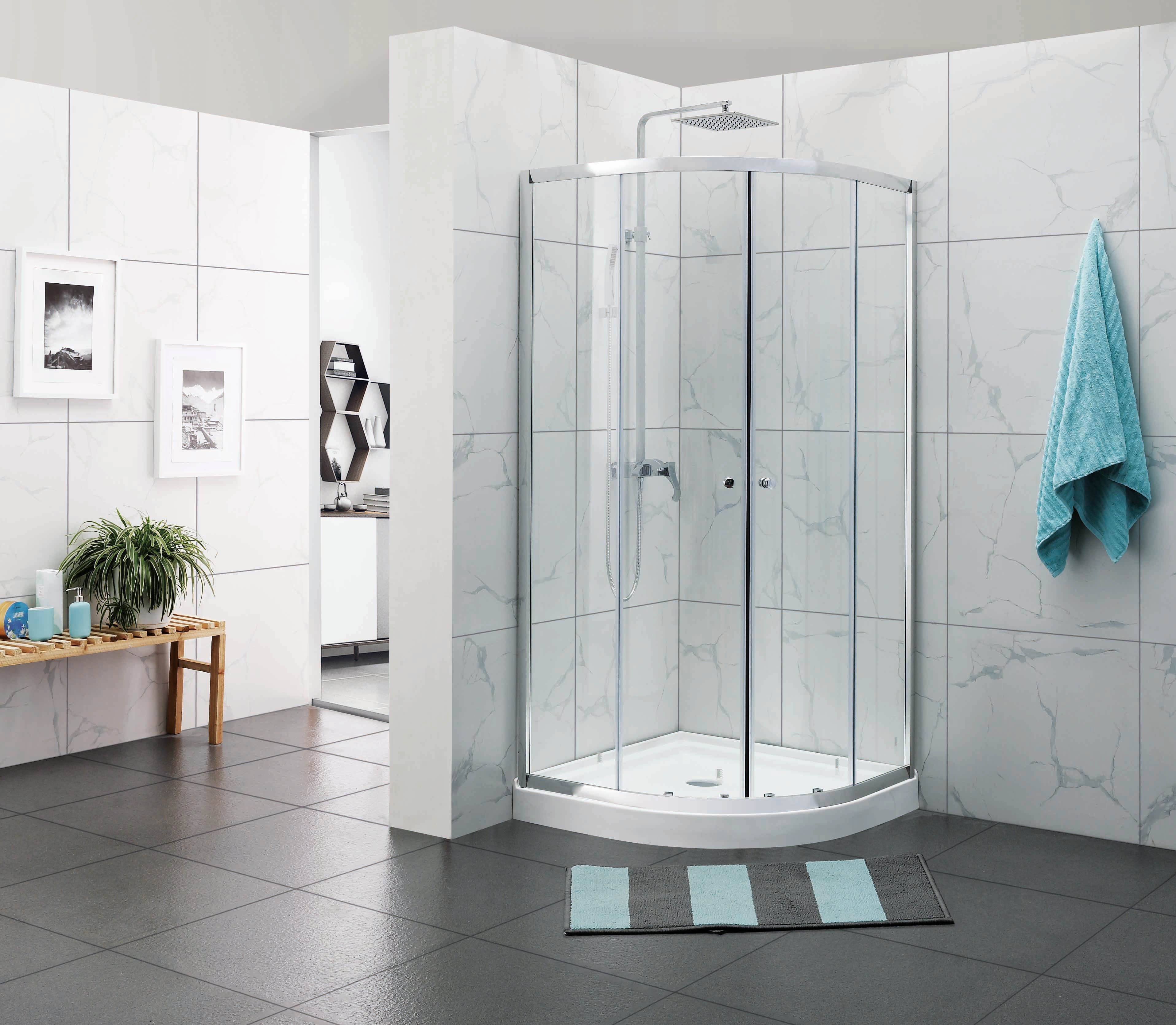 COVEY WALL TO WALL SEMI-FRAMED CURVED SLIDING DOOR SHOWER SCREEN CHROME