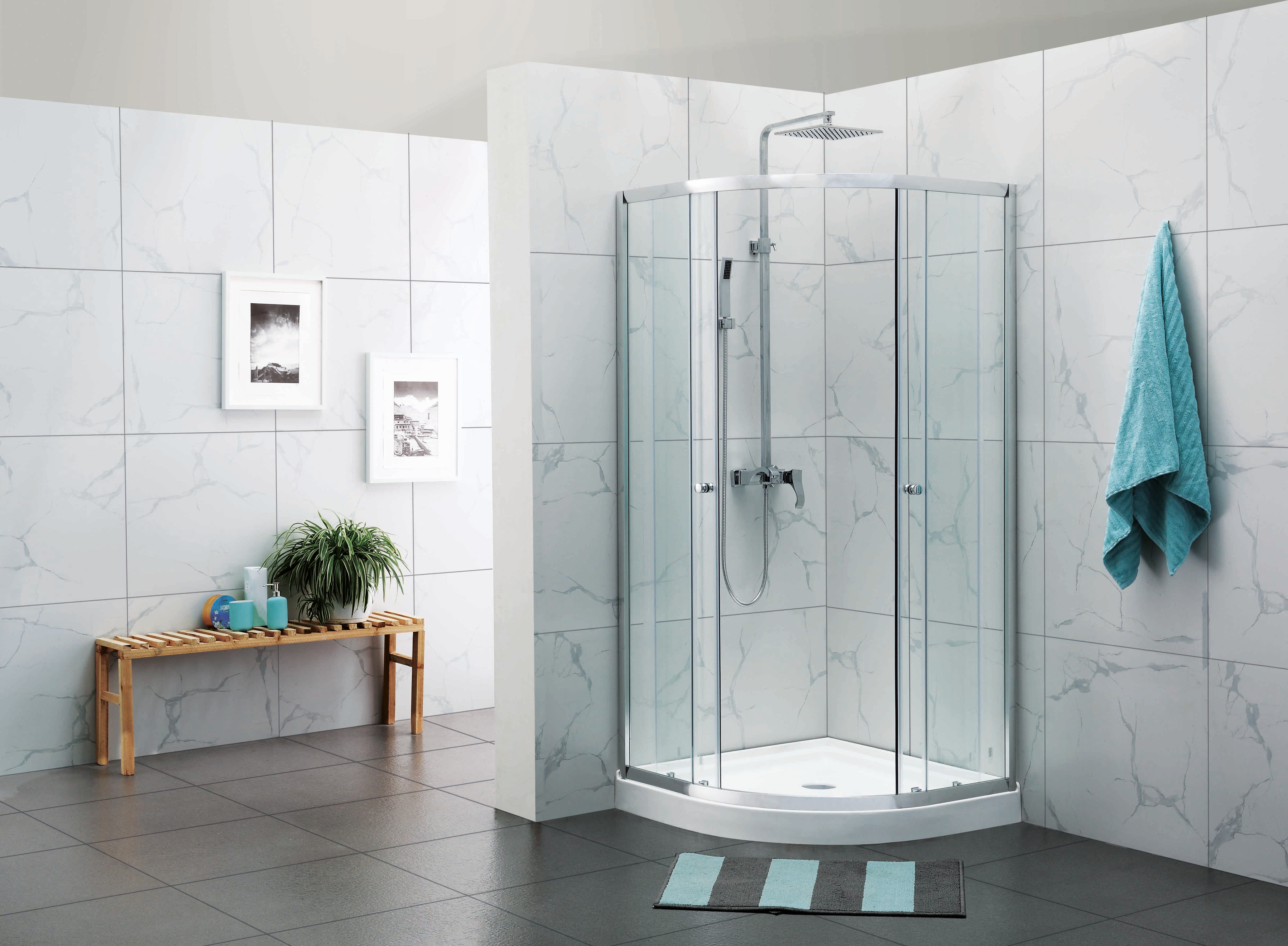 COVEY WALL TO WALL SEMI-FRAMED CURVED SLIDING DOOR SHOWER SCREEN CHROME