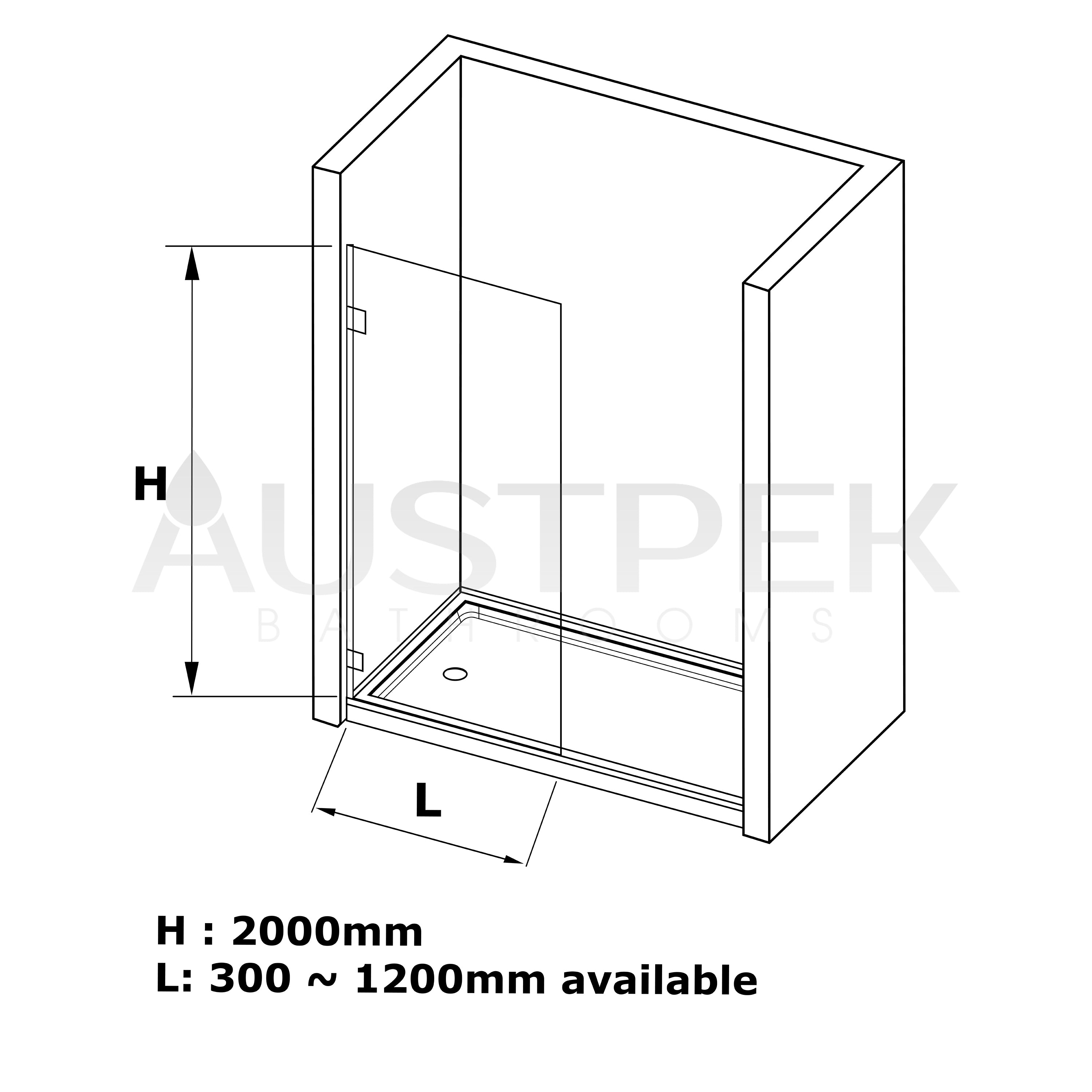 COVEY FRAMELESS WALK IN SINGLE PANEL SHOWER SCREEN MATTE BLACK