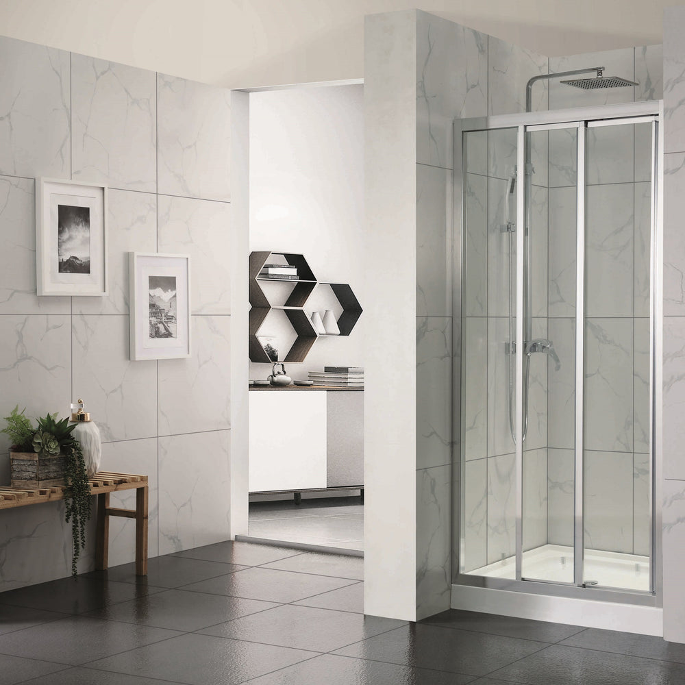 COVEY SEMI-FRAMED TRIPLE SLIDING DOOR WITH 3 PANEL SHOWER SCREEN CHROME