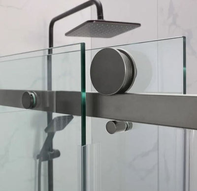 COVEY WALL TO WALL FRAMELESS SINGLE SLIDING DOOR SHOWER SCREEN GUN METAL GREY