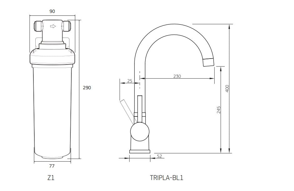 PURETEC TRIPLA BL1 FAUCET WITH QUICK-TWIST FILTER 0.1 MICRON