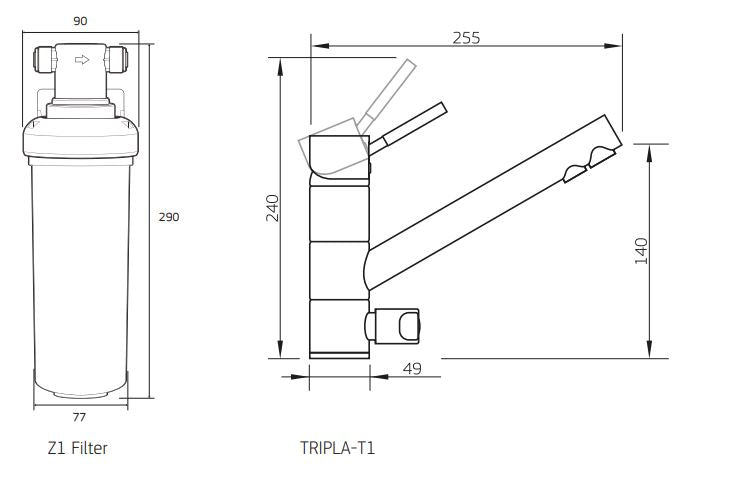 PURETEC TRIPLA T1 FAUCET WITH QUICK-TWIST FILTER 0.1 MICRON