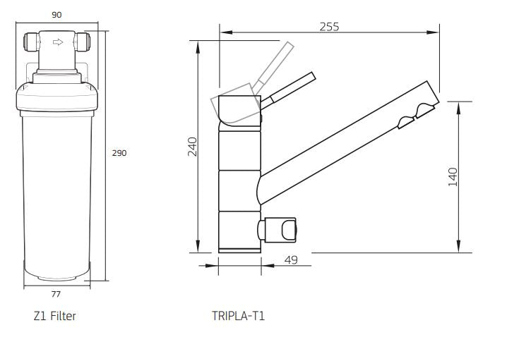 PURETEC TRIPLA LEAD FREE T1 FAUCET WITH QUICK-TWIST FILTER 0.1 MICRON