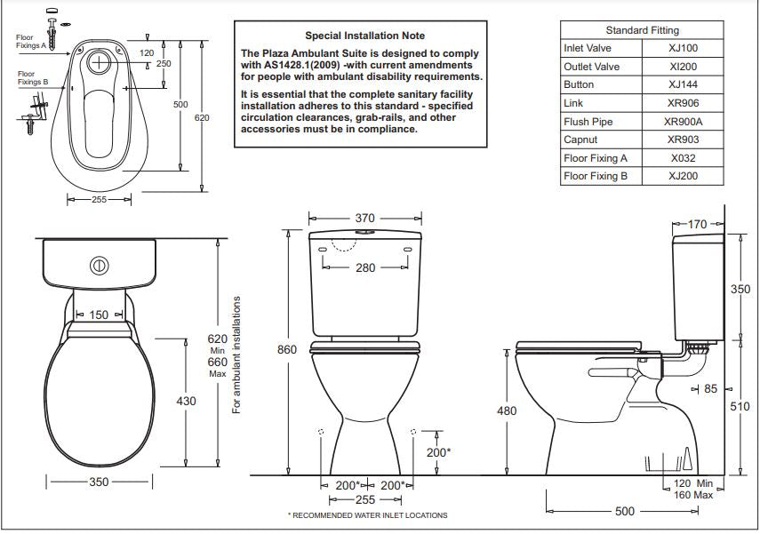 JOHNSON SUISSE PLAZA DELUXE VC AMBULANT TOILET SUITE GLOSS WHITE