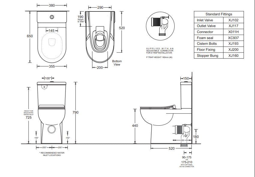 JOHNSON SUISSE TOLEDO XTRA AMBULANT RIMLESS TOILET SUITE GLOSS WHITE