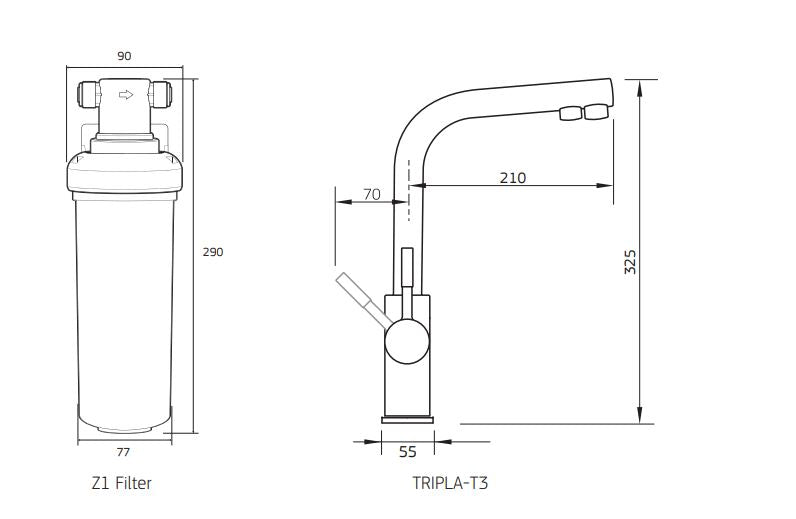 PURETEC TRIPLA T3 FAUCET WITH QUICK-TWIST FILTER 0.1 MICRON