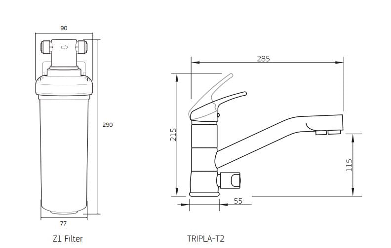 PURTEC TRIPLA T2 FAUCET WITH QUICK-TWIST FILTER 0.1 MICRON