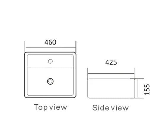 INSPIRE SQUARE WALL HUNG SLIM CERAMIC BASIN GLOSS WHITE 460MM