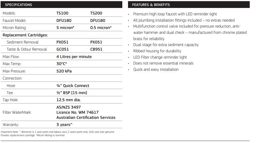 PURETEC HIGH LOOP DESIGNER FAUCET WITH DUAL FILTER SYSTEM CYST REMOVAL