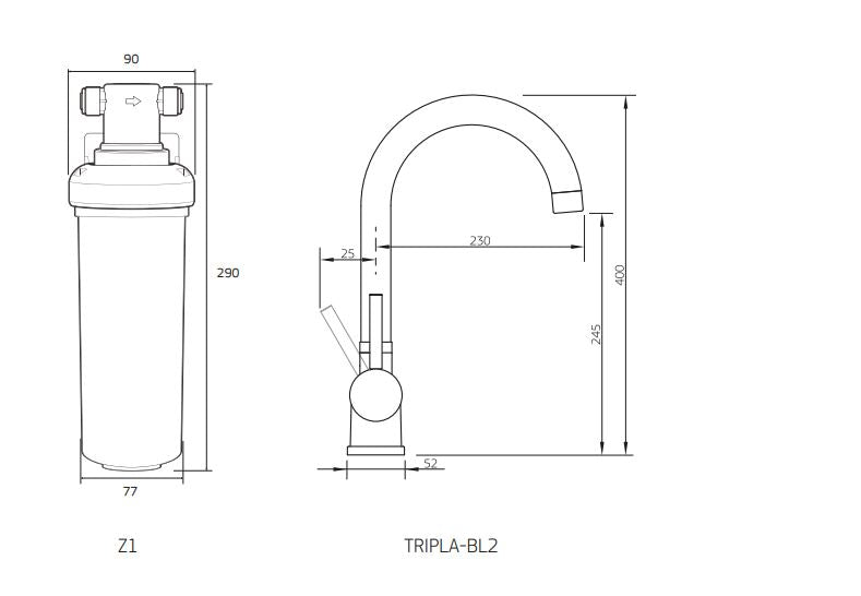 PURETEC TRIPLA BL2 FAUCET WITH QUICK-TWIST FILTER 0.1 MICRON