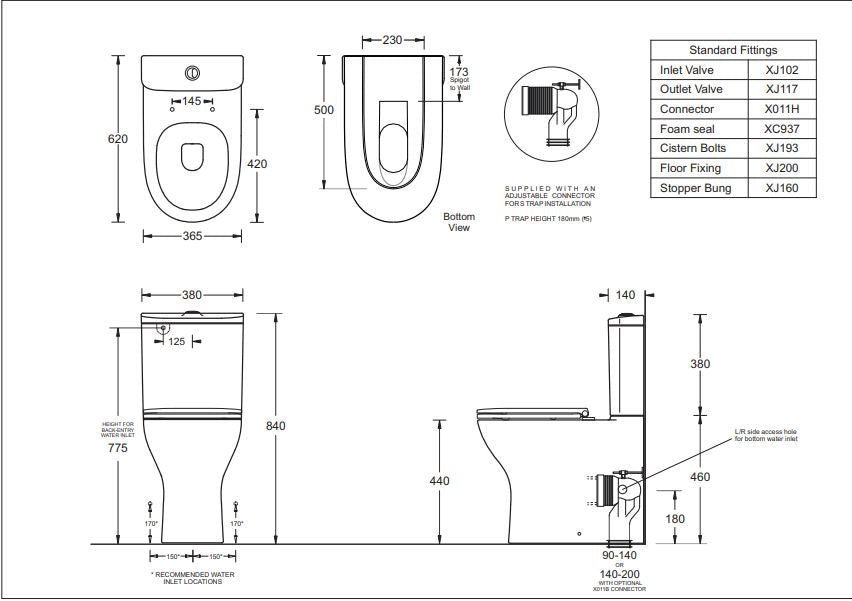 JOHNSON SUISSE EMILIA XTRA AMBULANT RIMLESS TOILET SUITE GLOSS WHITE