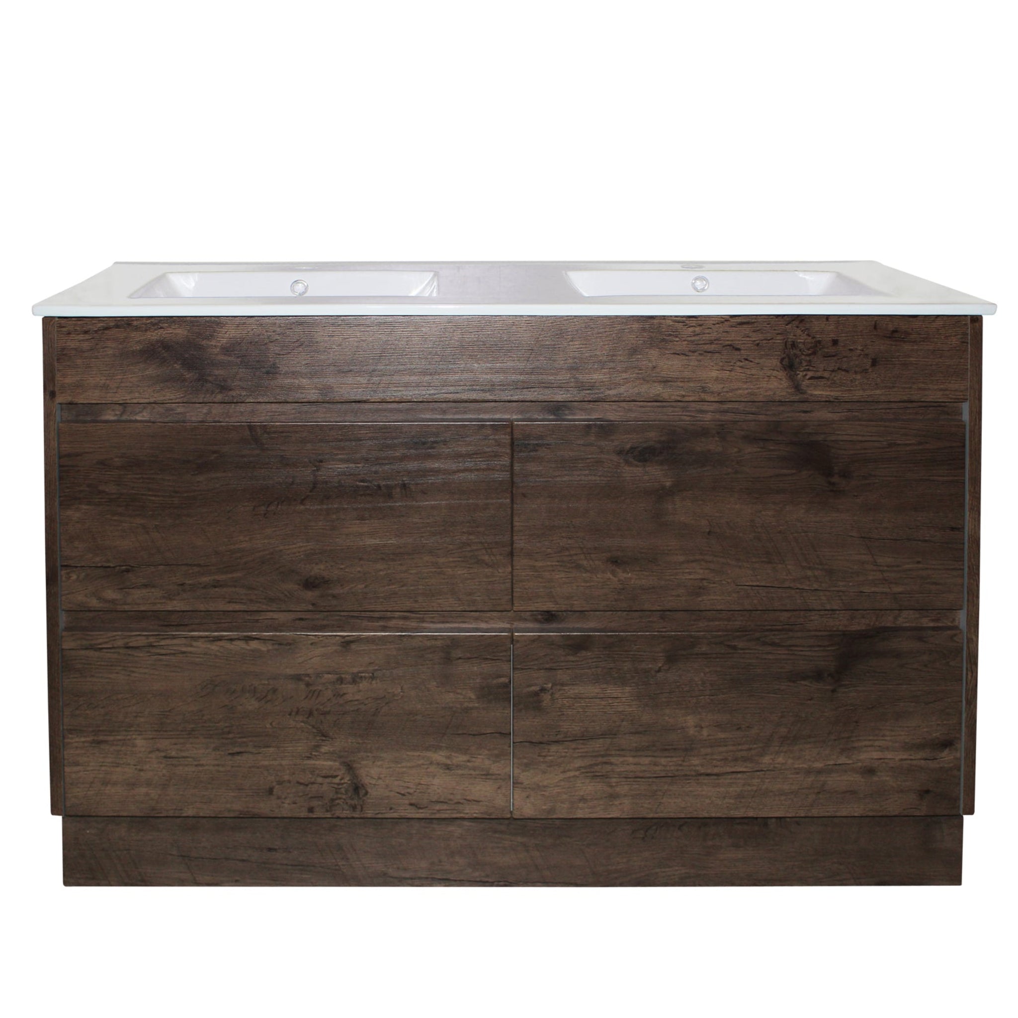 POSEIDON QUBIST DARK OAK 1200MM DOUBLE BOWL FREE STANDING VANITY