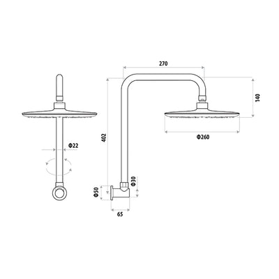 LINKWARE LOUI GOOSENECK SHOWER 260MM MATTE BLACK