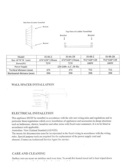INSPIRE HEATED TOWEL RAIL 8 BAR SQUARE MATTE BLACK 912MM
