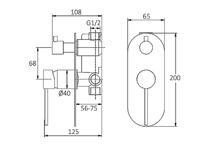 INSPIRE ROUL WALL DIVERTER MIXER 200MM MATTE BLACK