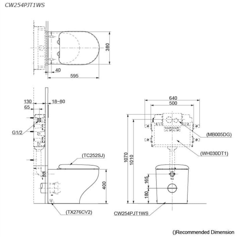 TOTO HAYON WALL FACED TOILET (D-SHAPE) GLOSS WHITE