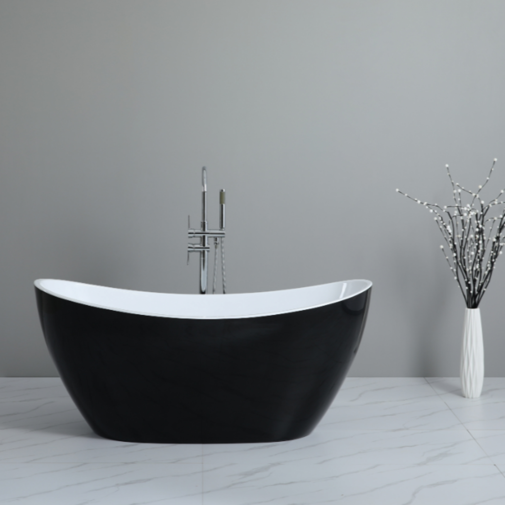 POSEIDON EVIE FREE STANDING BATHTUB GLOSS BLACK (AVAILABLE IN 1500MM AND 1660MM)