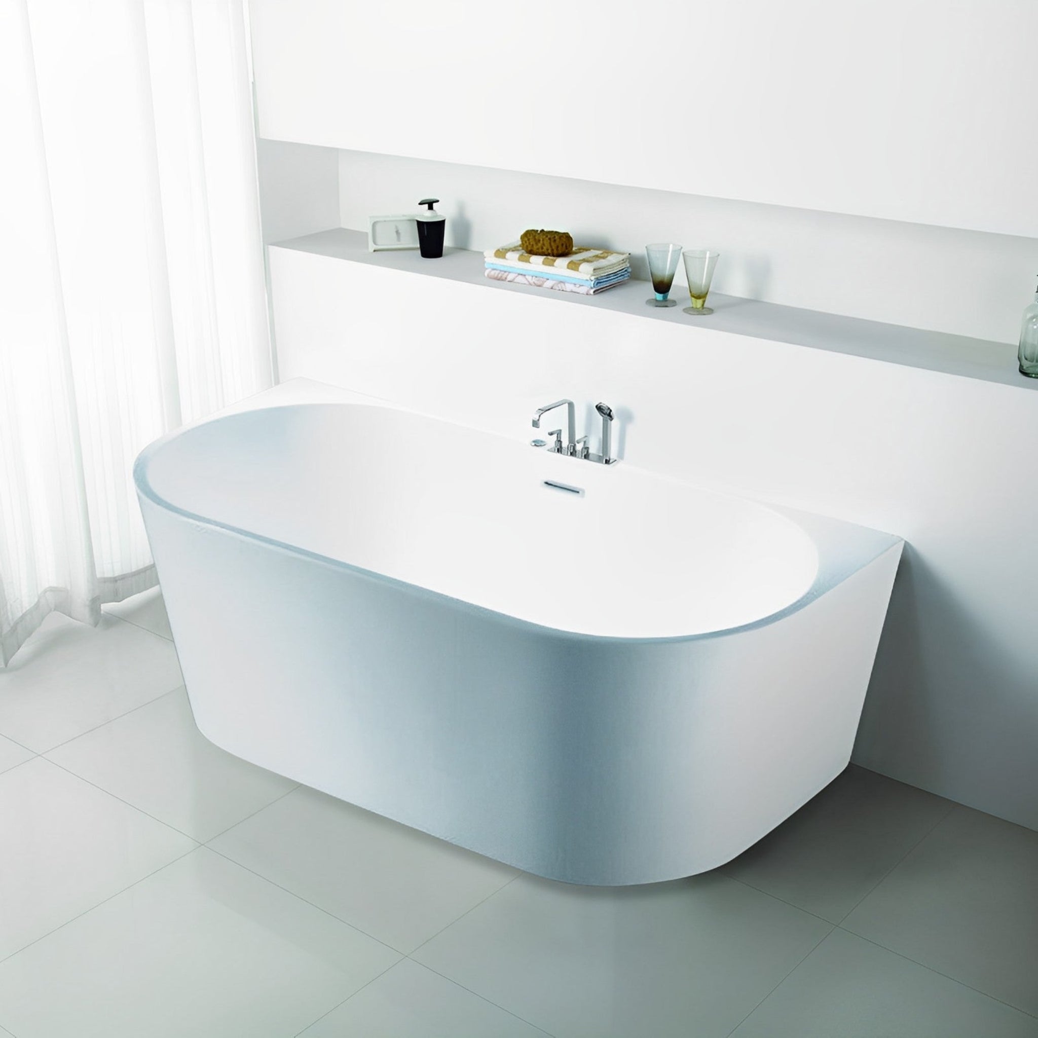 POSEIDON ELIVIA BACK TO WALL BATHTUB GLOSS WHITE 1490MM
