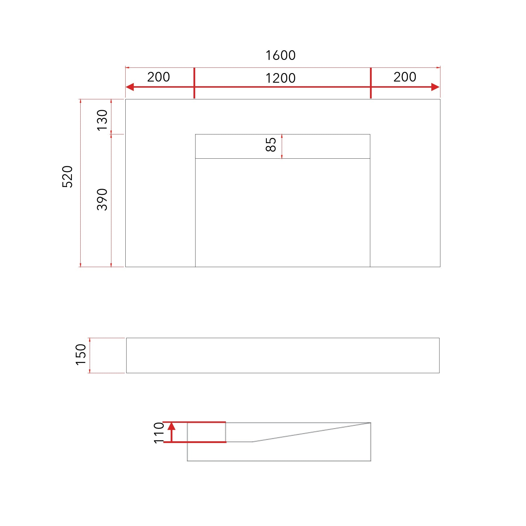 GALLARIA ELAN RECTANGULAR NEW YORK STONE WASHPLANE 1600MM