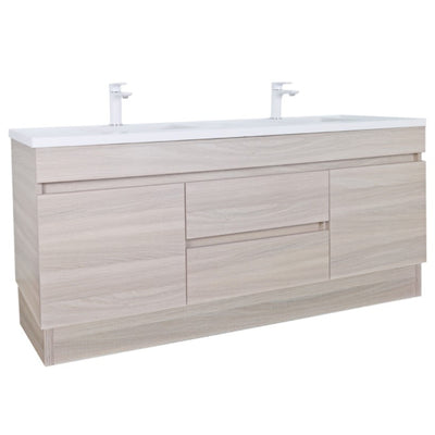 POSEIDON EVIE OAK 1200MM DOUBLE BOWL FLOOR STANDING VANITY WITH KICKBOARD