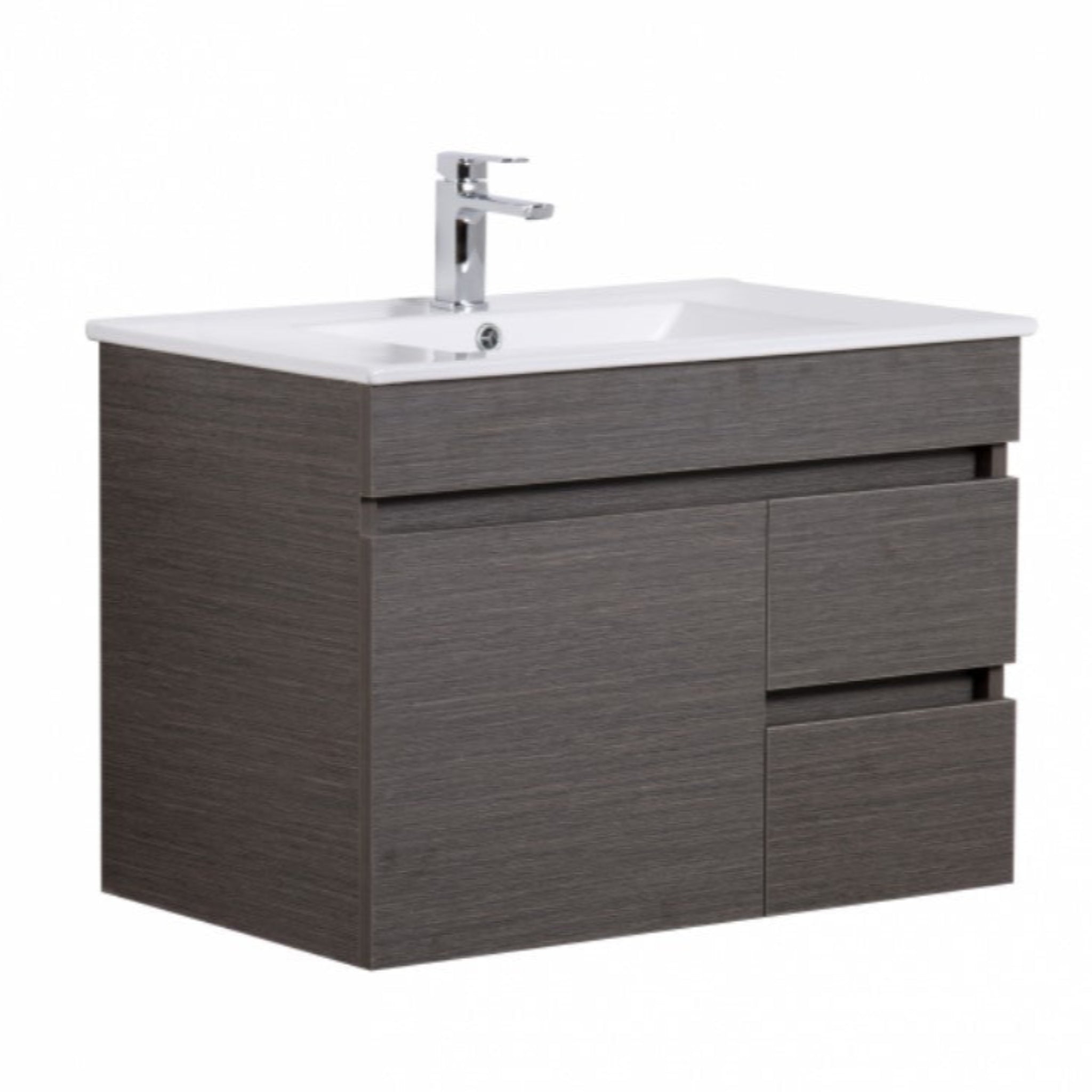 POSEIDON EVIE DARK BROWN 750MM SINGLE BOWL WALL HUNG VANITY (AVAILABLE IN LEFT HAND DRAWER AND RIGHT HAND DRAWER)