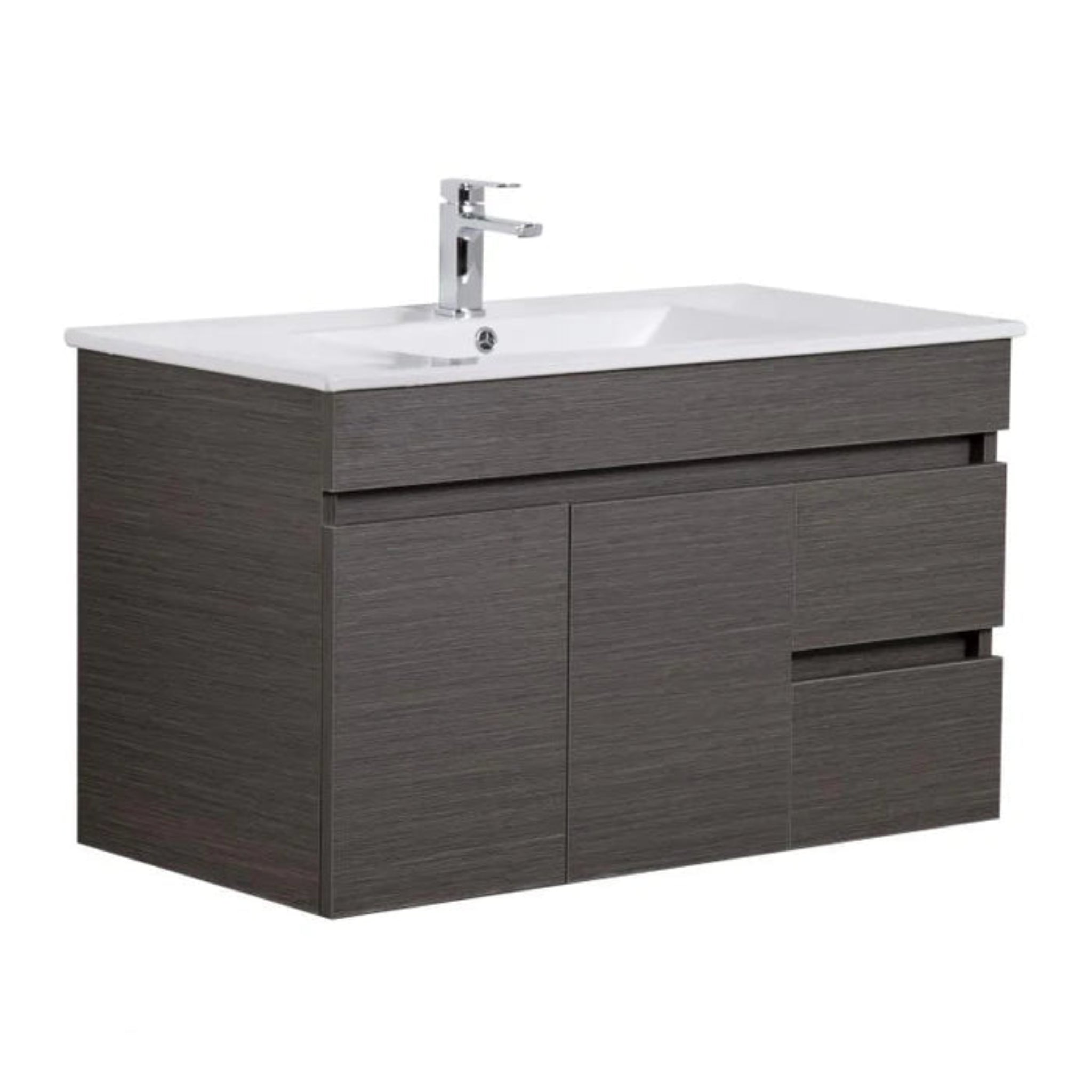 POSEIDON EVIE DARK BROWN 900MM SINGLE BOWL WALL HUNG VANITY (AVAILABLE IN LEFT HAND DRAWER AND RIGHT HAND DRAWER)