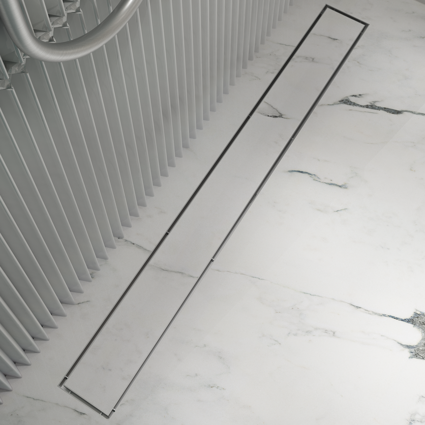 LINSOL EZYFLOW TILE INSERT DN89 LINEAR WASTE 1000MM BRUSHED NICKEL