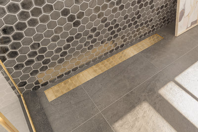 LINSOL EZYFLOW HEELGUARD CHANNEL GRATE BRUSHED BRASS 1200MM