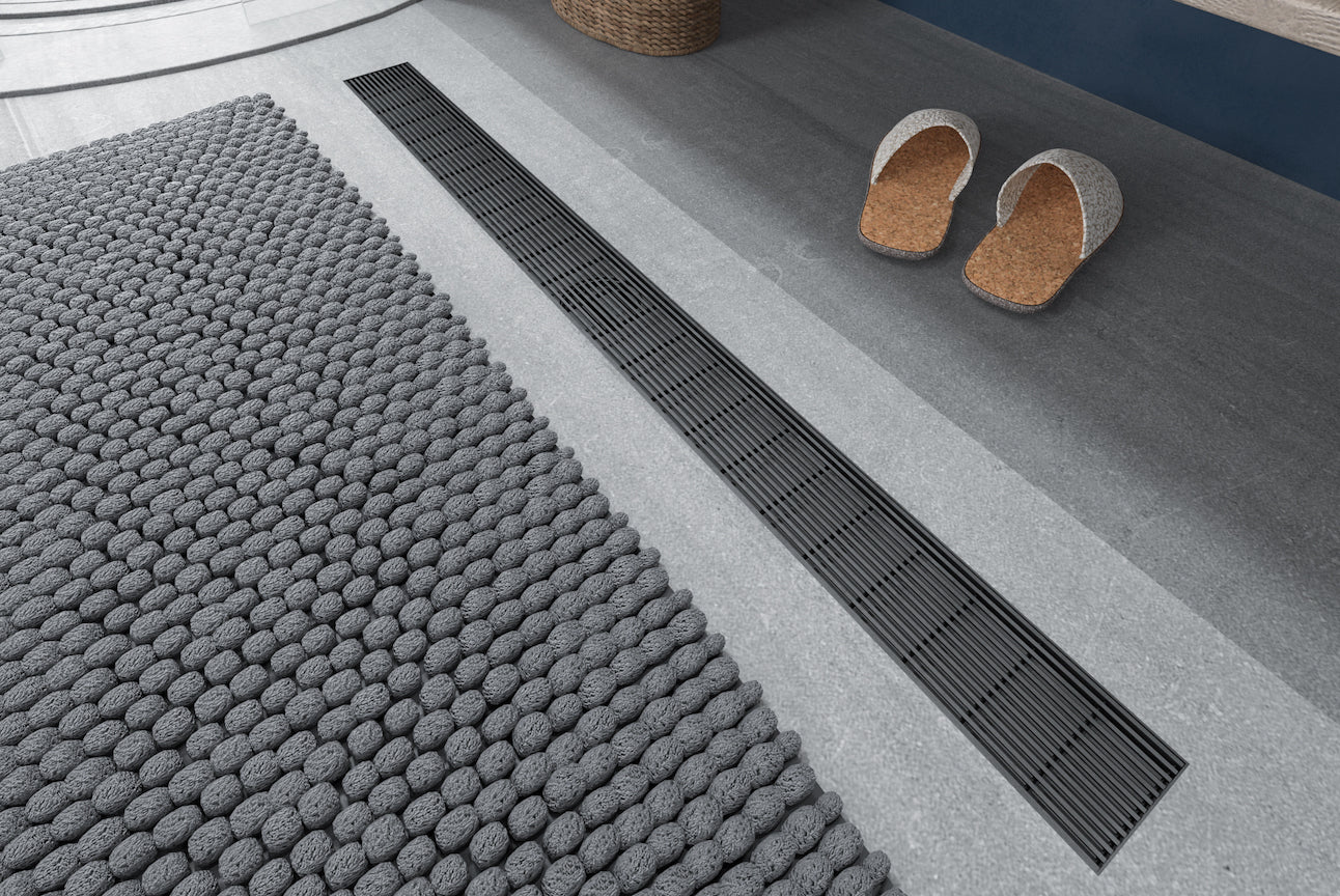 LINSOL EZYFLOW HEELGUARD CHANNEL GRATE MATTE BLACK 1200MM