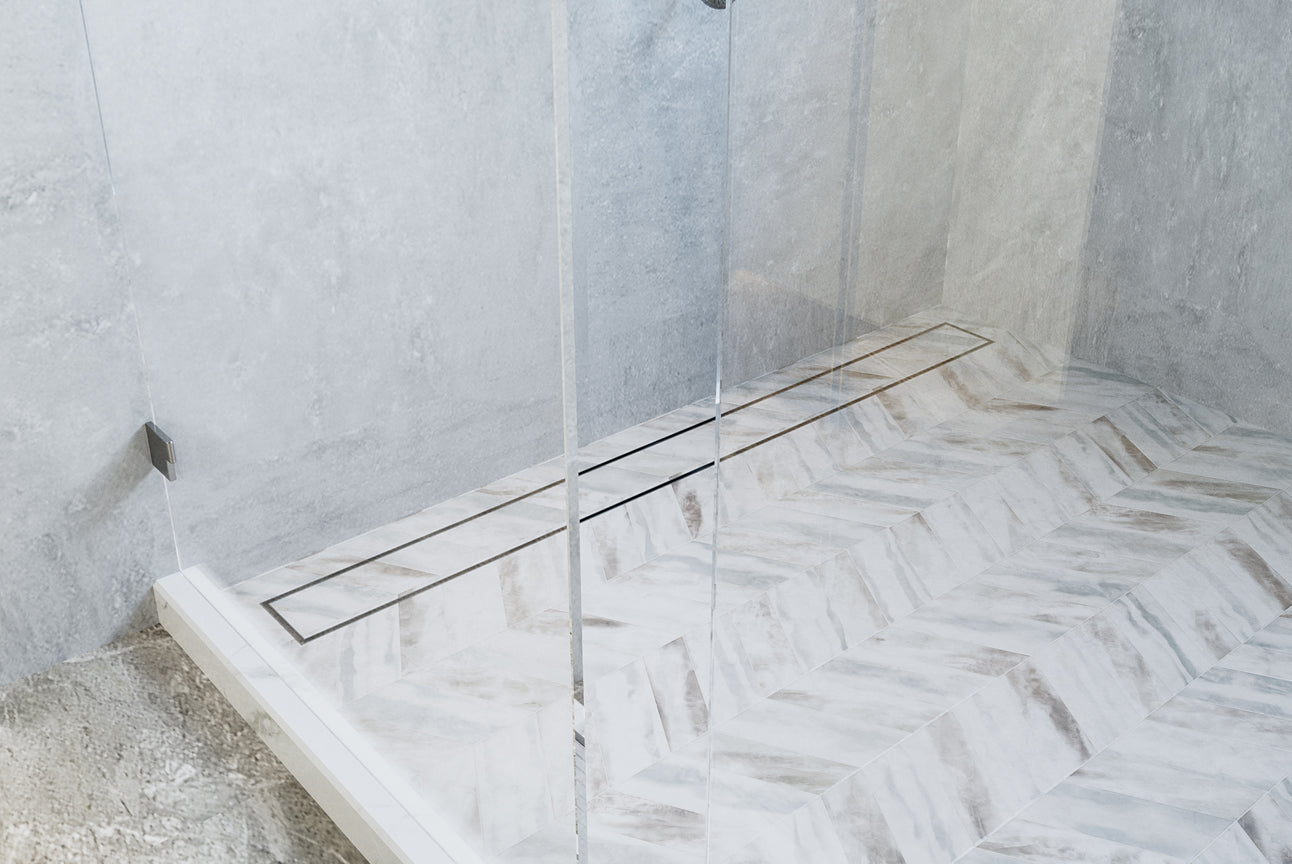 LINSOL EZYFLOW TILE INSERT CHANNEL GRATE BRUSHED STAINLESS 1200MM