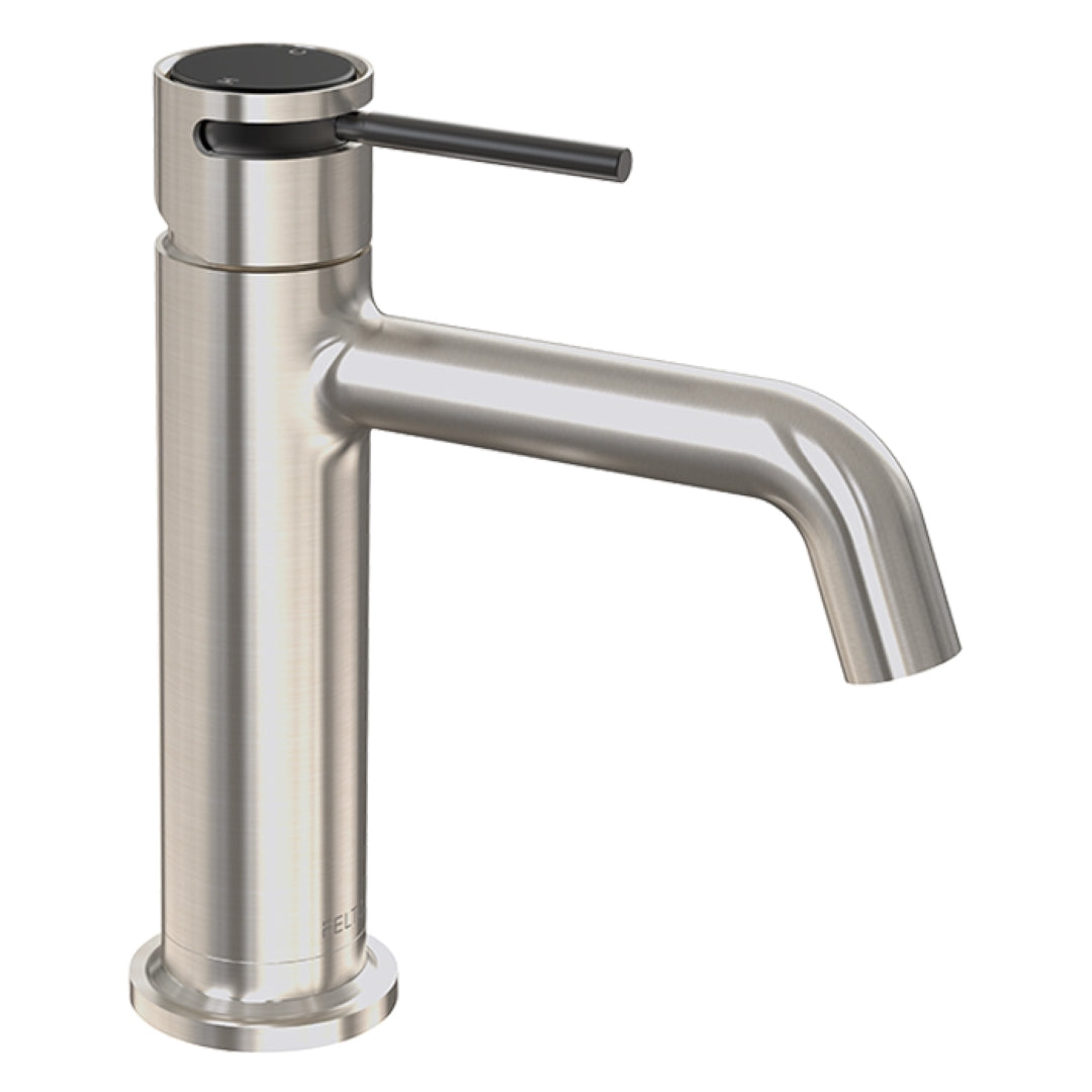 FELTON TATE BASIN MIXER 177MM BRUSHED NICKEL AND BLACK