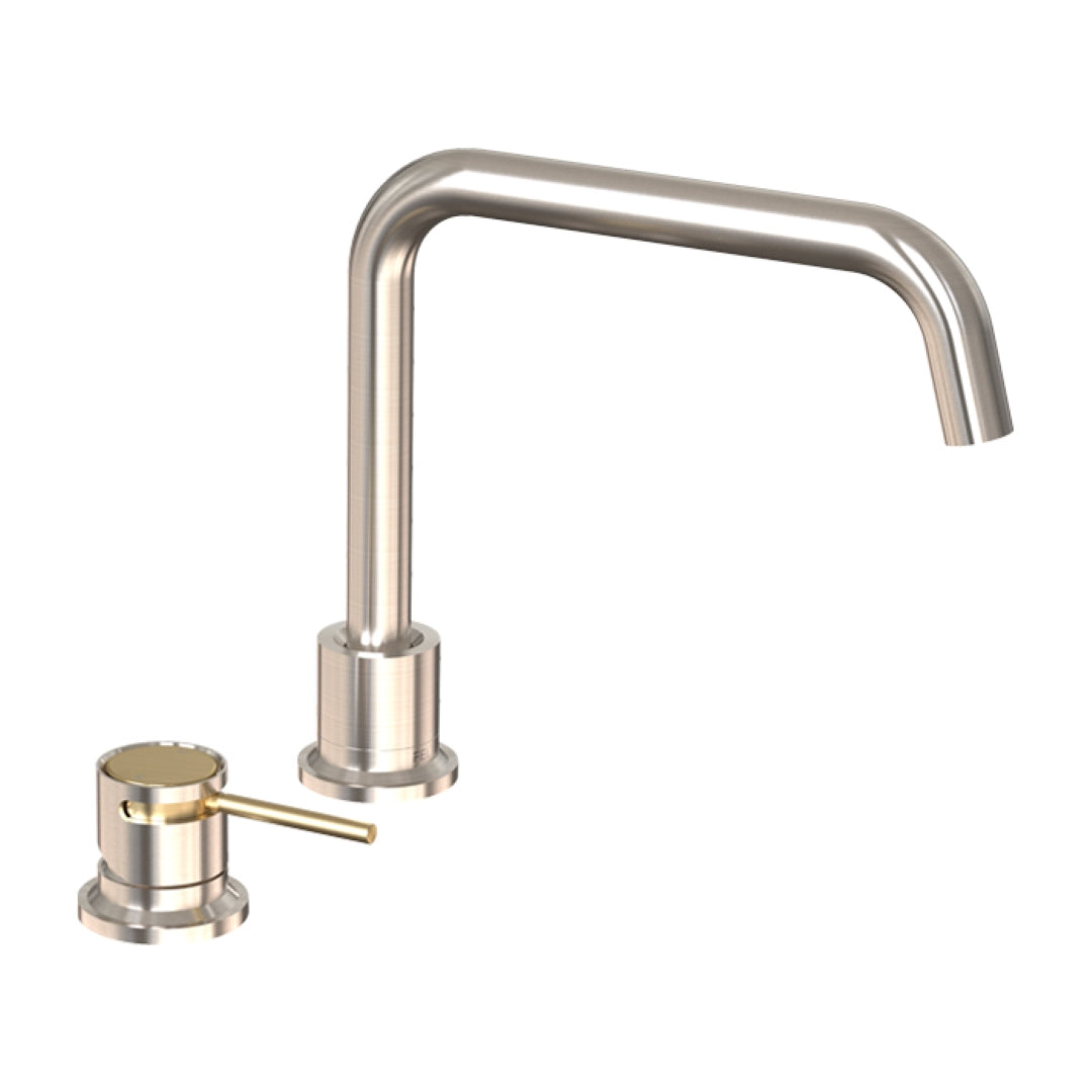 FELTON TATE DECK MOUNTED MIXER 300MM BRUSHED NICKEL AND BRUSHED GOLD