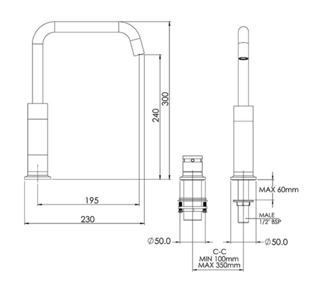 FELTON TATE DECK MOUNTED MIXER 300MM BLACK AND BRUSHED NICKEL