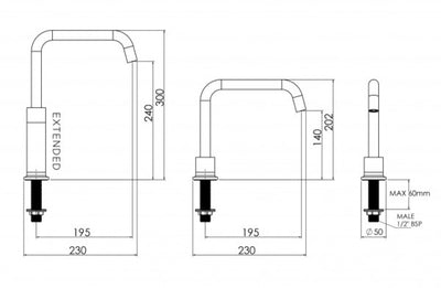 FELTON TATE DECK MOUNTED SPOUT 300MM BLACK AND GLOSS BLACK