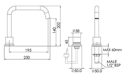 FELTON TATE DIGITAL DECK MOUNTED MIXER 202MM BRUSHED GOLD