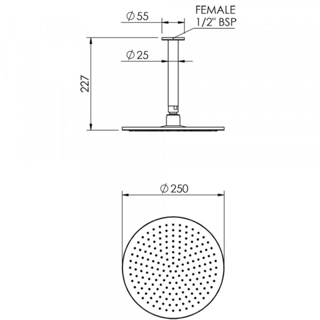 FELTON TATE RAIN HEAD CEILING MOUNTED 250MM BRUSHED BRONZE