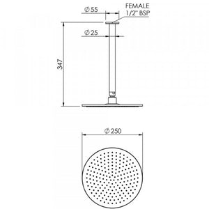 FELTON TATE RAIN HEAD CEILING MOUNTED 250MM GUN METAL