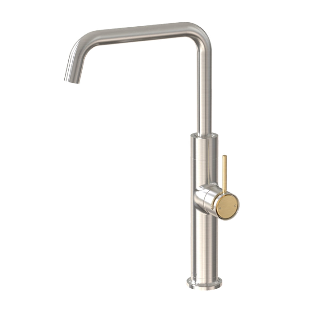 FELTON TATE SINK MIXER 372MM BRUSHED NICKEL AND BRUSHED GOLD