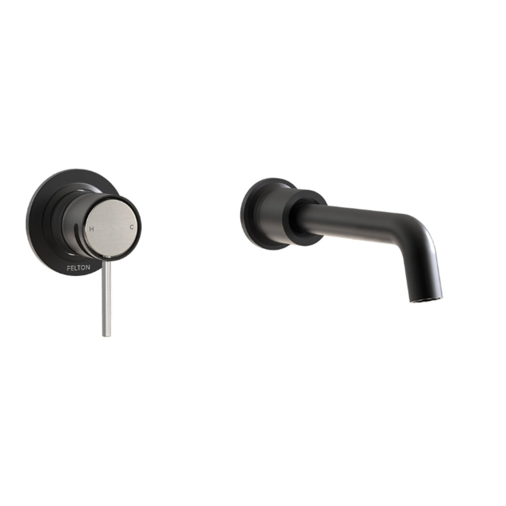 FELTON TATE WALL MOUNTED BASIN / BATH MIXER 180MM BLACK AND BRUSHED NICKEL