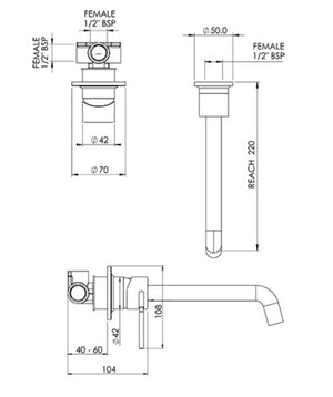 FELTON TATE WALL MOUNTED BASIN / BATH MIXER 220MM BRUSHED NICKEL AND BRUSHED GOLD
